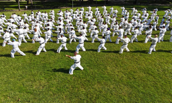 240 kişilik karate şovu görsel şölen oluşturdu