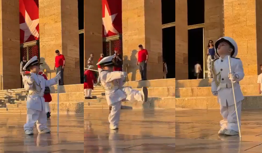 Anıtkabir’de nöbet değişimini birebir taklit eden küçük çocuk herkesi kendine hayran bıraktı