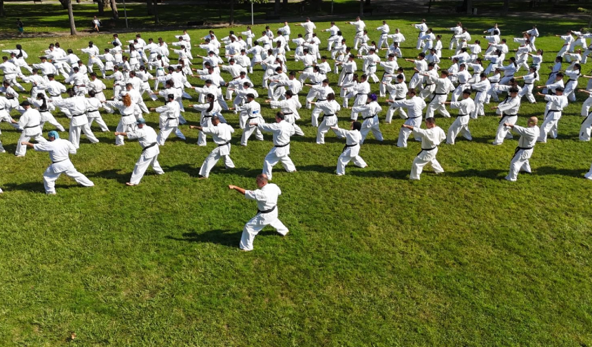 240 kişilik karate şovu görsel şölen oluşturdu